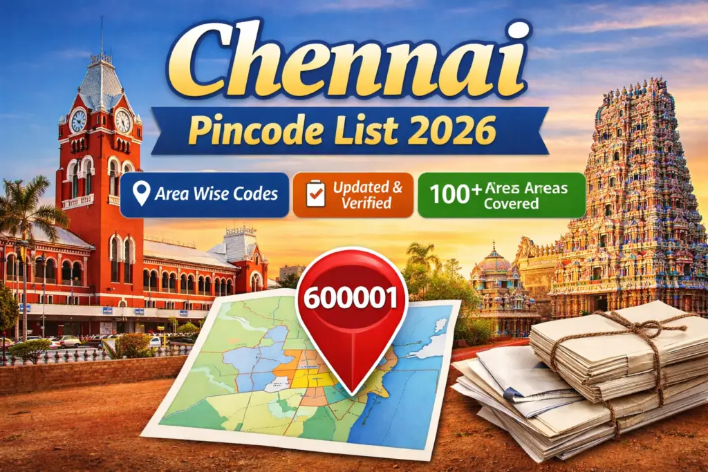 Chennai Pincode List 2026 area wise postal codes