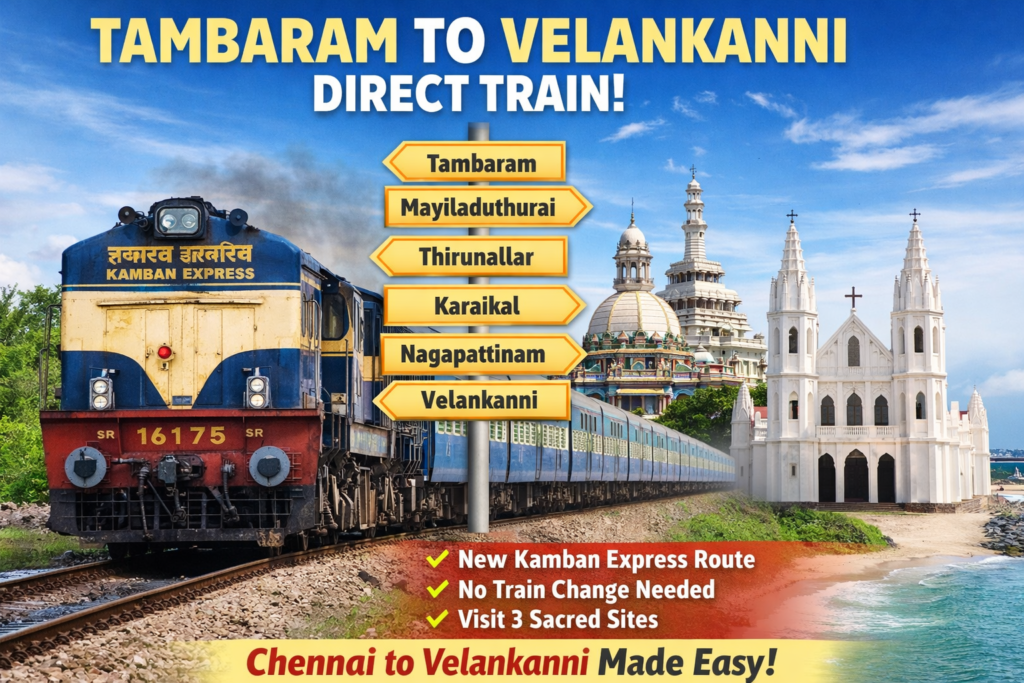 Chennai to Velankanni train Kamban Express new route via Thirunallar Karaikal Nagapattinam direct connection