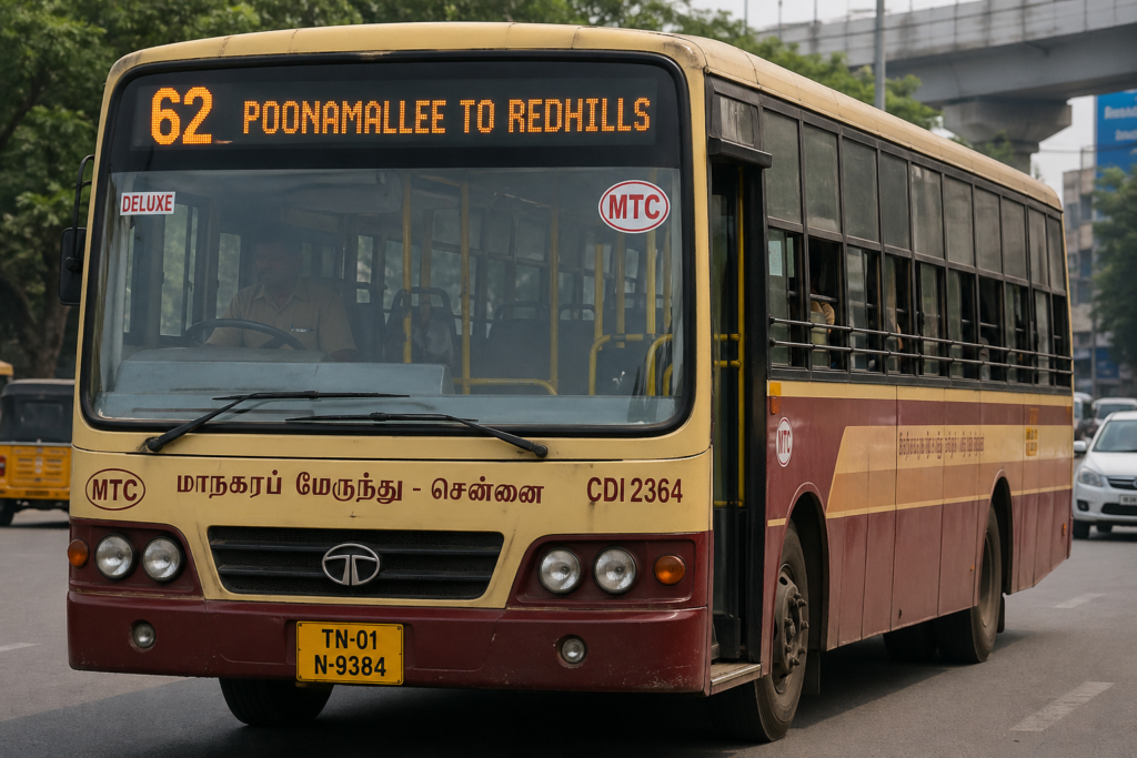 MTC Bus Route 62 from Poonamallee to Redhills with digital display board in Chennai