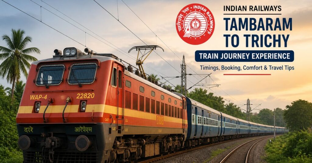 Tambaram to Trichy train journey with Indian Railways passenger train on scenic track